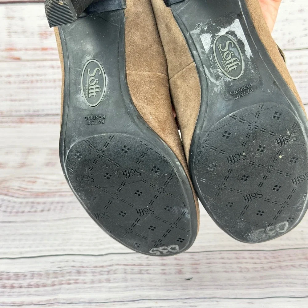 Sofft Womens Taupe‎ Suede Mary Jane Heels Metallic Trim Round Toe Pumps Size 8M